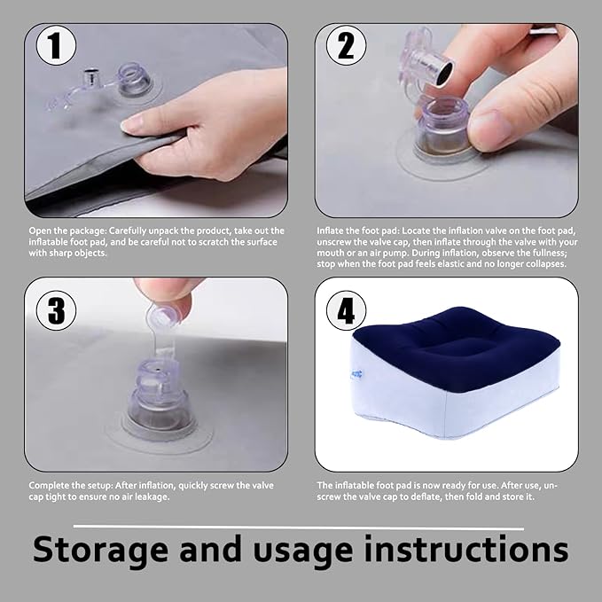 Inflatable Foot Rest Pillow - Portable, Non-Slip Base for Desk, Office Chair, Travel & Bed - Ergonomic Foot Support & Comfort (Spliced Color)