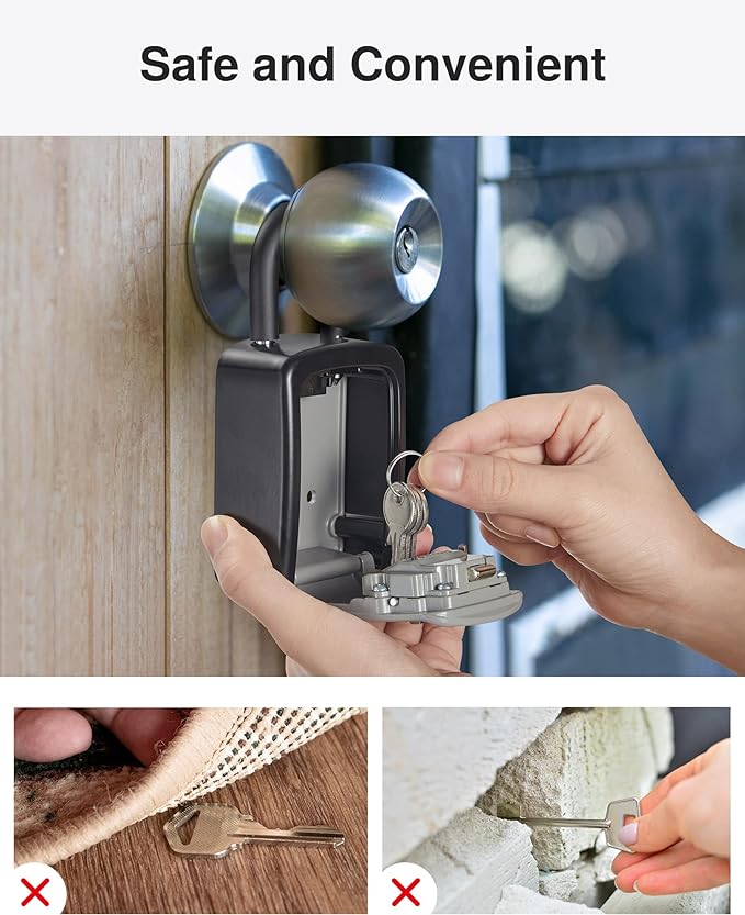 Puroma Key Lock Box, 4-Digit Combination Key Storage Lockbox, Portable Wall Mounted Security Lockbox with Code for Home, Flats, Realtors Garage Spare Keys (2 Pack, Grey)