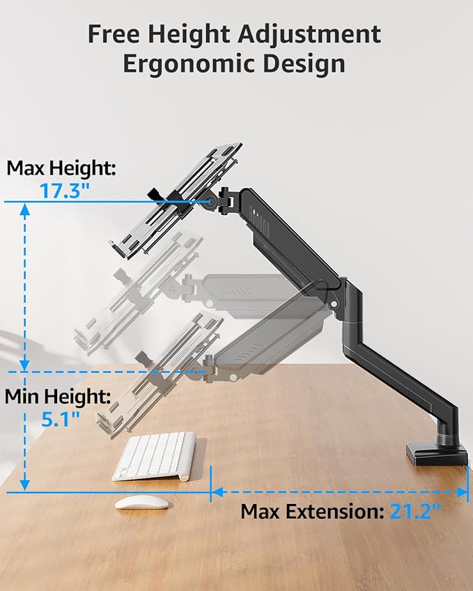 MOUNTUP Laptop Stand for Desk, 2-in-1 Monitor Mount with Laptop Tray Holds 4.4-22lbs, Adjustable Laptops Arm Mount for Max 17" Notebook & 32" Monitor, Laptops Desk Arm with Clamp/Grommet