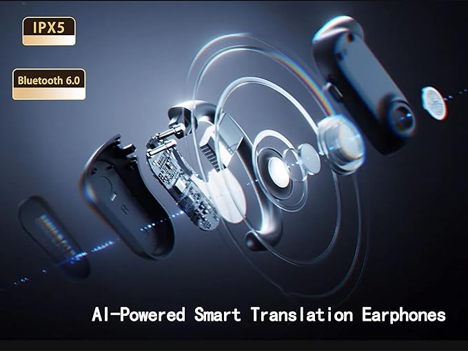 AI6.0 Bluetooth Headphones with Magnetic Protection Case, 156 Languages Support, Translation Earplugs for Wireless Headphones, Suitable for Travel, Business, Meetings and Study as Hearing Devices