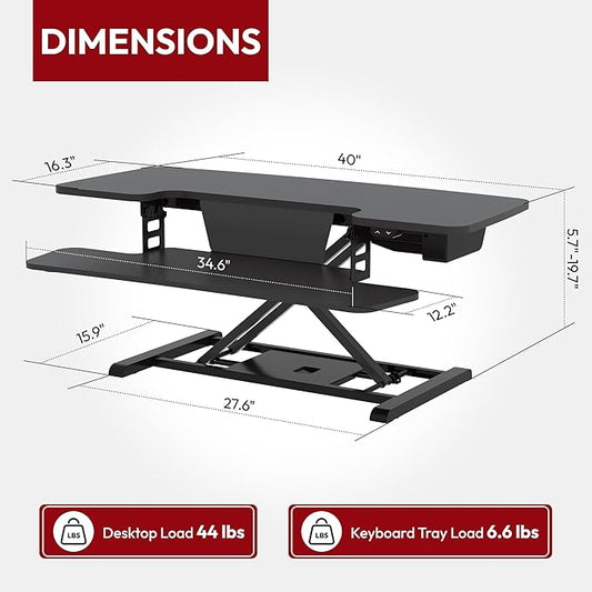 SANODESK 40" Electric Standing Desk Converter, Height Adjustable Riser for Office Home,Dual Monitor and Laptop Workstation with Large Keyboard Tray,Black Color