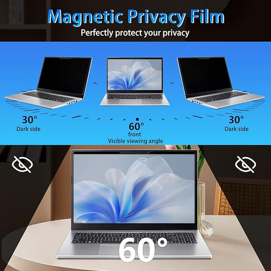 Magnetic Privacy Screen 16" 16:10 for Laptops - 2-Sided Removable Anti-Peeping/Anti-Glare, Blue Light Block, UV Protect, Reduce Strain, Fits Chromebook/Lenovo/HP/Dell/Acer/ASUS/XPS