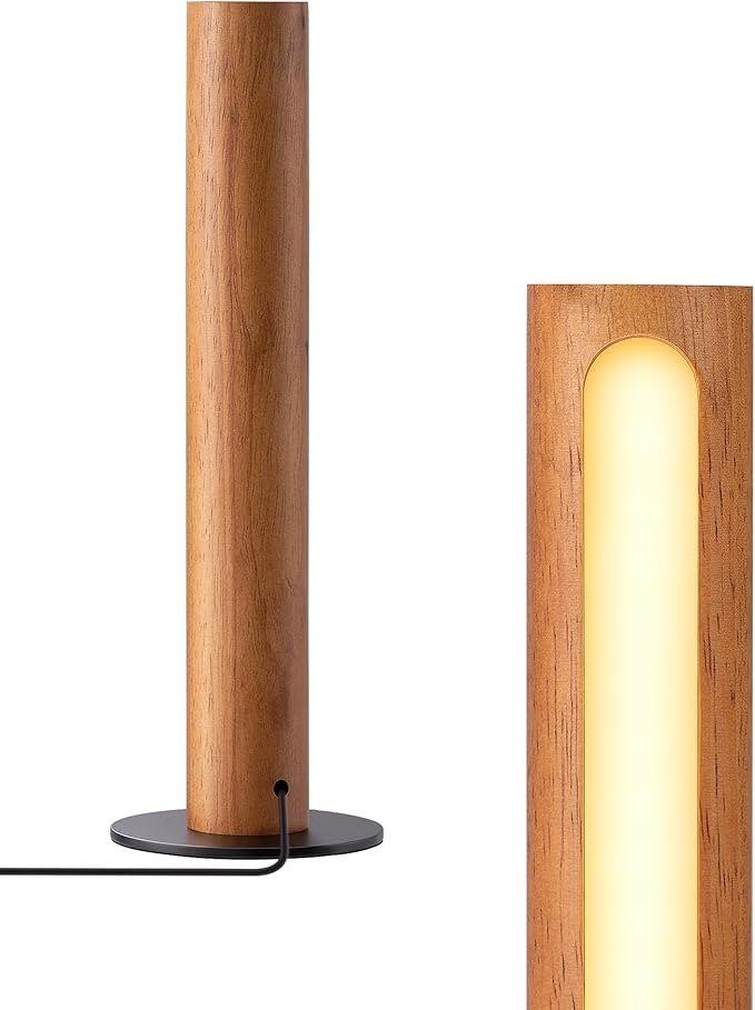 EDISHINE LED Table Lamp, Small Bedside Lamp with 3 Color Temperature & Stepless Dimmable, Memory Function, One-Step Installation, Touch Control Wooden Nightstand Lamp for Living Room, Bedroom