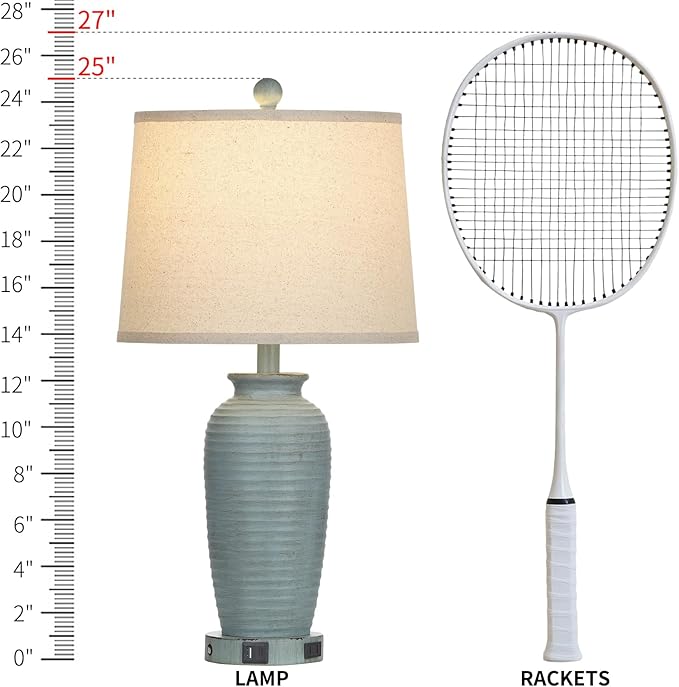 25" Farmhouse Jar Table Lamps Set of 2, 3 Way Touch Control Rustic Bedside Lamps with USB A+C Ports & AC Outlet, Pot Nightstand Lamps for Bedroom Living Room (LED Bulbs Included)