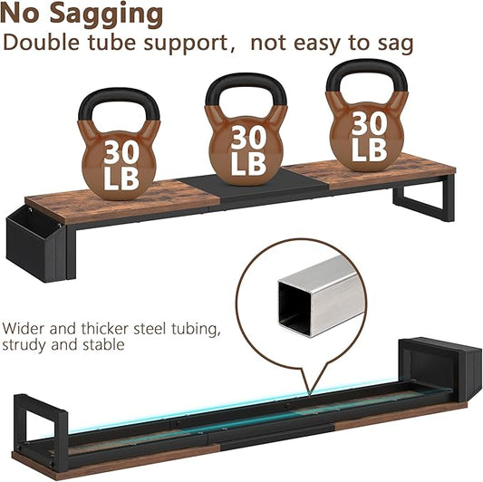 LAND·VOI Dual Monitor Stand Riser,41.5'' Long Monitor Stand for 2 Monitors, Wood Computer Riser with Pocket, Desktop Oraganizer with Pen Holder, Monitor Riser for Desk Computer,Laptop,TV, Rustic Brown