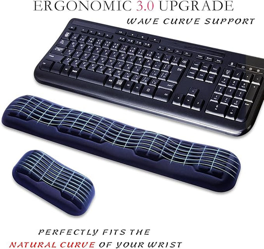 UnivoColors Full-Sized Keyboard & Mouse Wrist Rest Set-Ergonomic 3.0 Upgrade,Wave Curve Support,Comfortable Support & Fatigue Relief,Non-Slip Base,Perfect for Work & Gaming(Navy)