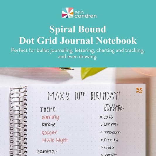 Erin Condren 8.5" x 11" Spiral Bound Dot Grid Journal Notebook, Bullet Journal with 160 Pages, Thick Paper for Planning, Sketching, Note Taking, Journaling and Organizing, Journey