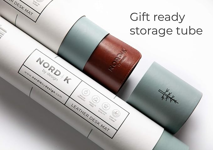 Nordik Leather Desk Mat - Whiskey Brown - Cable Organizer - Premium Mouse Mat & Desk Pad Protector - 35 X 17 Inch - Felt Vegan Leather - Large Office Mouse Pad & Blotter