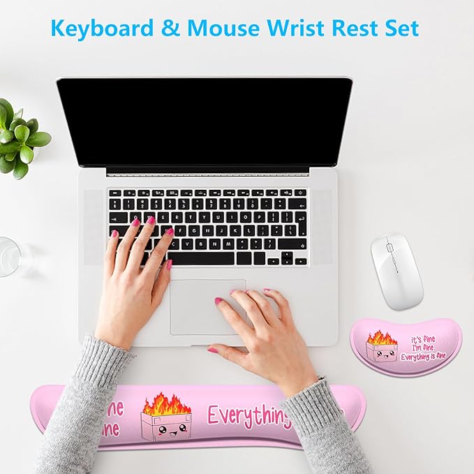 Dapesuom Enlarge Keyboard Wrist Rest, Memory Foam Wrist Cushion for Desk Mats Support, Typing Pain Relief Keyboard Mouse Pad Rests Set with Non-Slip Base for Gaming Laptop Computer, Pink Dumpster