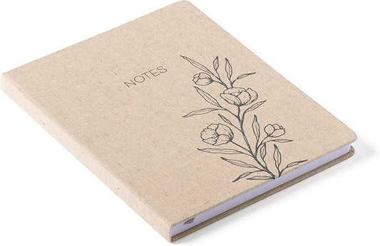 WORLD TRAVELER Eccolo Large Lined Journal Notebook, Hardbound Linen Cover, Writing Journal, 256 Ruled Cream Pages, Ribbon Bookmark, Lay Flat, Desk Size for Work or School (Floral, 8x10 inches)
