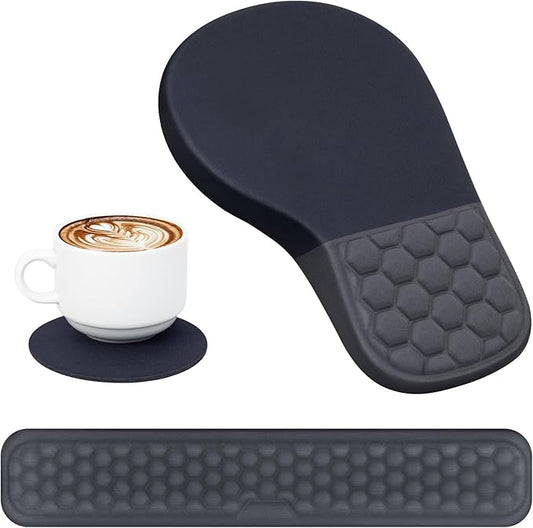 3 in 1 Ergonomic Mousepad with Wrist Rest, Gaming Keyboard Mouse Pad with Wrist Support Non-Slip Base Massage Design, Pain Relief (Black/Grey)