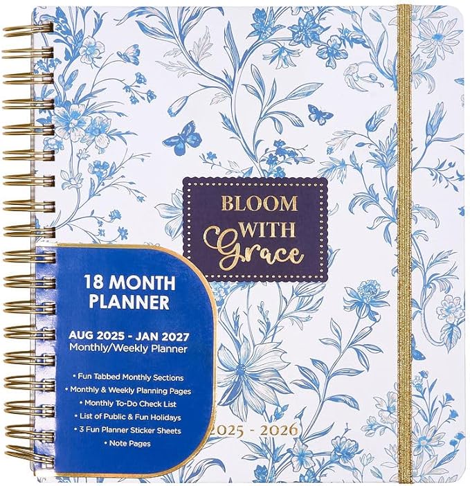 Votum August 2025 to January 2027 Large Back to School Academic Planner- Daily, Weekly & Monthly Organizer with Pens, Stickers, Sticky Notes, and a Sturdy Cover - Bloom with Grace