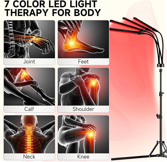 Shyineyou Red Light Therapy for Body, 7 Colors LED Red Light Therapy Lamp with Base Timer, Deep 7 Color Therapy Device for Face, Leg, Knee, Back(7 Color)