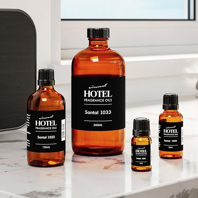 AirScent Santal Diffuser Oil No. 1033 - Santal-33 Inspired Perfume Dupe - Premium Fragrance Oil Blend for Ultrasonic and Waterless Diffusers and Crafting - 120 mL, 4 fl oz Glass Bottle with Dropper