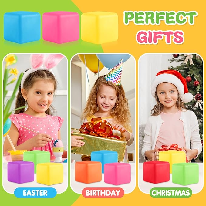 Fidget Toys Stress Cube, 24Pcs Stress Balls Bulk for Kids and Adult, Slow Rising Stress Ice Cube Stress Balls, Dough Square Ball Soft Fidget Squishy Toys for Anxiety Relief,