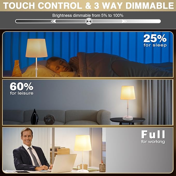 Rechargeable LED Cordless Table Lamp, 5200mAh Battery Operated, 3 Level Brightness, Portable Night Bedside Lamp, Ambient Desk Light for Home Decor, Patio, Restaurant, Dinningt (White)