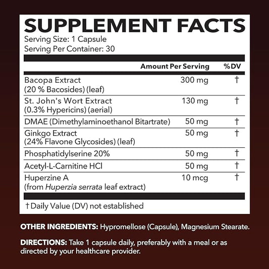 NeuroIGNITE Brain Supplements for Memory and Focus - 30 Count - Nootropics Brain Support Supplement with Bacopa, Ginkgo Biloba, St. John's Wort, Phosphatidylserine - Non-GMO Capsules, 1-Month Supply