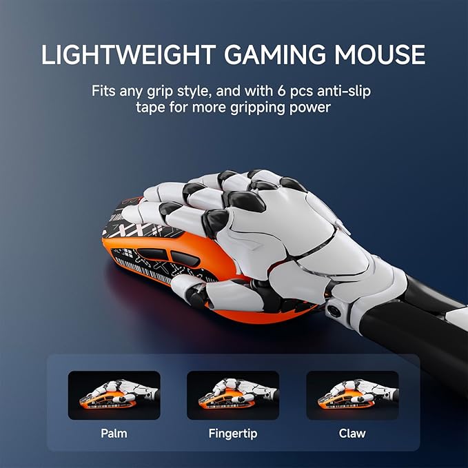 X23Pro Wireless Gaming Mouse, 2.4G/BT5.0/USB-C Esports Gaming Mouse, 800mAh Rechargeable Lightweight Mouse Gaming, 12000 DPI Wireless Mouse with 6 Programmable Buttons,For Laptop/PC/Mac, Orange