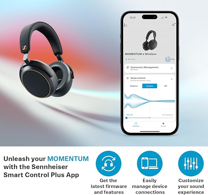 Sennheiser Consumer Audio Momentum 4 Wireless Headphones - Bluetooth Headset for Crystal-Clear Calls with Adaptive Noise Cancellation, 60h Battery Life, Lightweight Folding Design - Black/Copper
