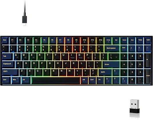 Newmen GM1000 Wireless RGB Mechanical Gaming Keyboard with Number Pad - Bluetooth/2.4G/Wired USB-C - Hot Swappable G Switches for Mac/Win (Blueblack Keyboard-Box red Switch)