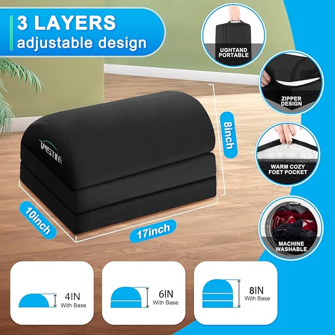 TALSTILA Foot Rest for Under Desk at Work, Under Desk Footrest, Ergonomic 3 Adjustable Heights Footrests, Footrest with Feet Warm Pocket, for Office Desks & Office Chair - Back & Leg Hip Pain Relief