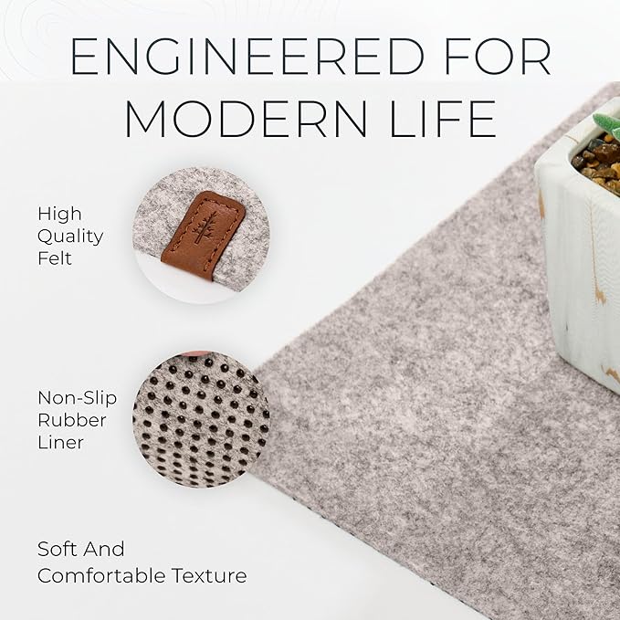 Nordik Large Felt Desk Mat – Stone Oat Beige – 35 x 17 inch – Computer Desk Mat – Keyboard and Mouse Pad – Large Desktop Felt Pad