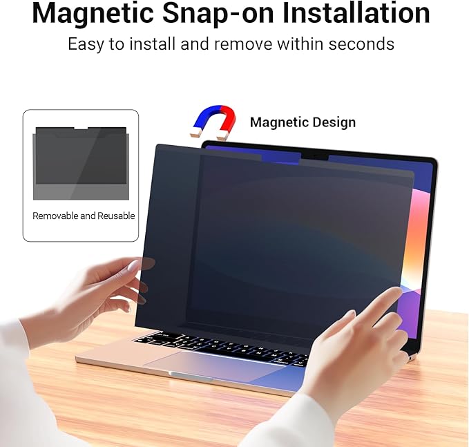 Strong Magnetic Privacy Screen Compatible with MacBook Air 15 Inch 2023-2025,M2, M3, M4, Upgraded Removable Screen Protector Mac Air 15 inch Laptop Screen Filter Shield Anti BlueLight Glare Anti Spy