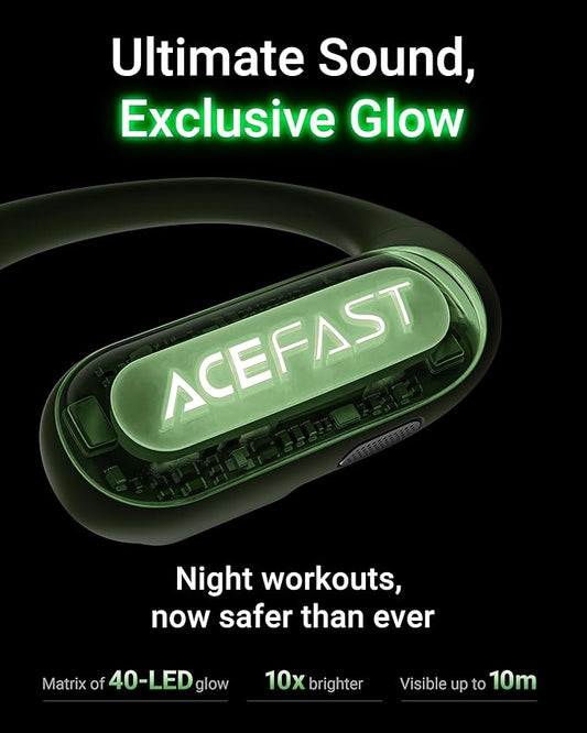 ACEFAST AceFit Pro Open-Ear Headphones, Night Safety Mode for Sports, Powerful Bass, 7.6g Ultra-Comfort, Bluetooth 5.4, 30H Playtime with Digital Display, IP54 Sports Earbuds for Running & Workouts
