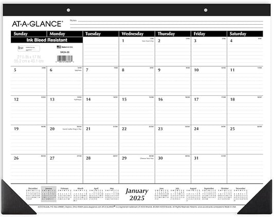 AT-A-GLANCE 2025 Desk Calendar, 3 Pack, Desk Pad, 21-3/4" x 17", Large, Ruled Blocks, Monthly (SK250025)