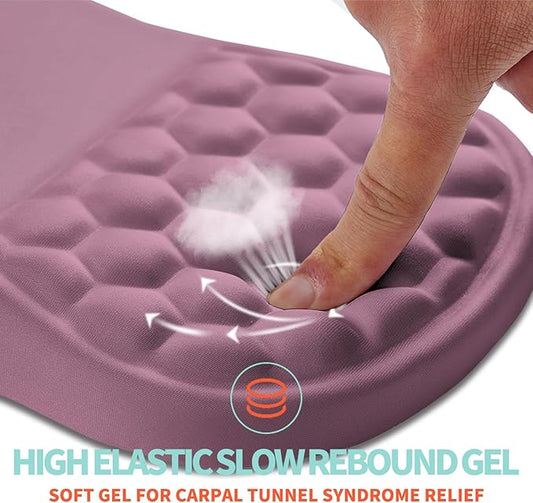 Ergonomic Mouse Pad Wrist Support with Memory Foam Massage Bulge, Carpal Tunnel Pain Relief Mousepad Wrist Rest for Mouse(12x8 inch, Dark Pink)