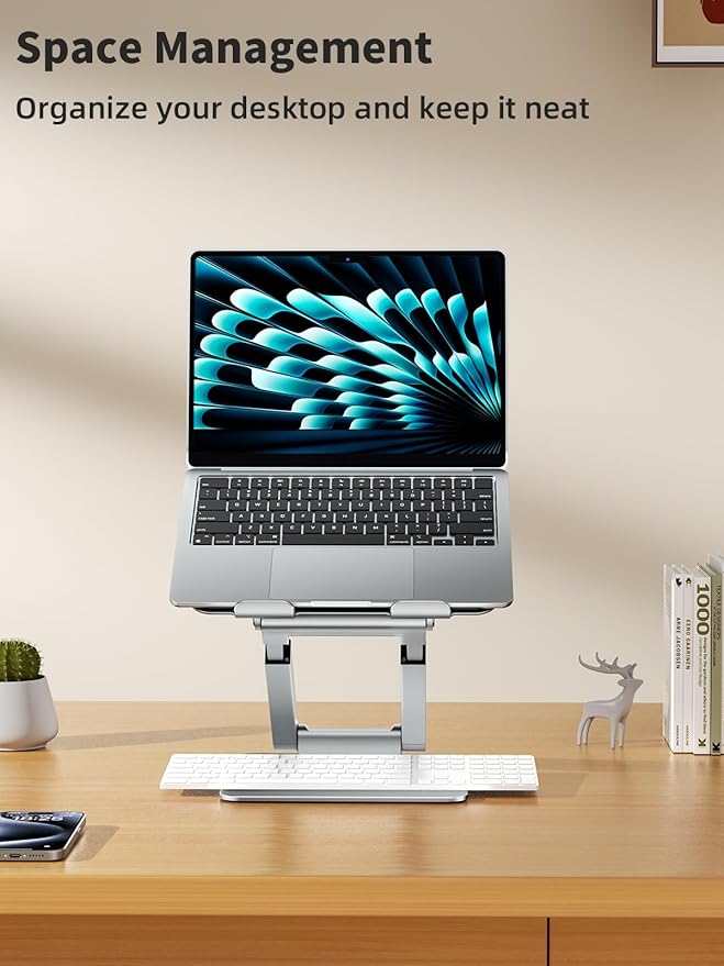 tounee Laptop Stand for Desk Adjustable Height, Telescopic Computer Stand with Pull Out Design Ergonomic Laptop Riser Fits All Laptops 10-17"-Silver