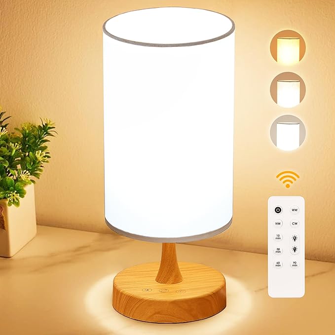 Light Therapy Lamp, 10000 Lux Daylight Lamp with 3 Color Temperatures, Adjustable Brightness, Timer & Memory Function, Sunlight Lamp with Remote Control(Grain Base White Shade)