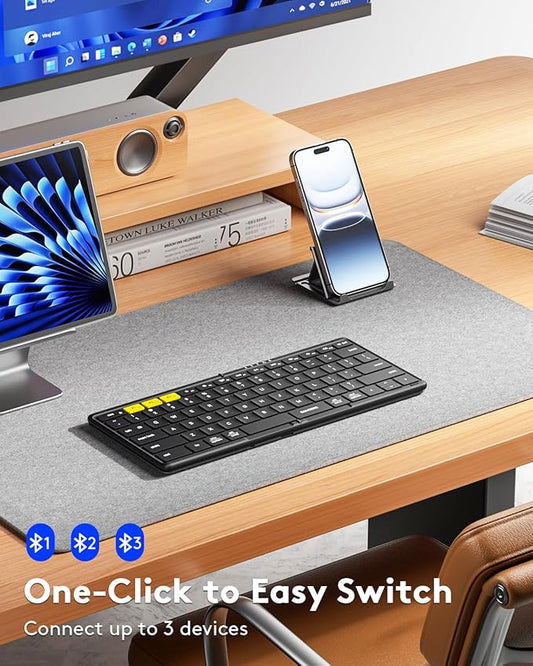 Samsers Full-Size Foldable Bluetooth Keyboard, KF08S Wireless Folding Keyboards with PU Leather Cover, Portable Travel for iPhone iPad Smartphone Tablet Laptop, Android Windows Mac OS, Black