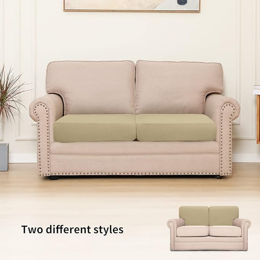 Easy-Going Stretch Individual Loveseat Couch Cushion Cover Sofa Cushion Furniture Protector Sofa slipcover Soft Flexibility with Elastic Bottom (2-Piece Loveseat Cushion Cover, Beige)