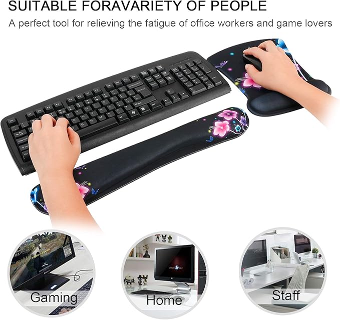 RICHEN Keyboard Wrist Rest Pad and Mouse Wrist Rest Support Mouse Pad Set,Sturdy & Comfortable & Lightweight for Easy Typing & Pain Relief-Ergonomic Support (Colorful Flowers)