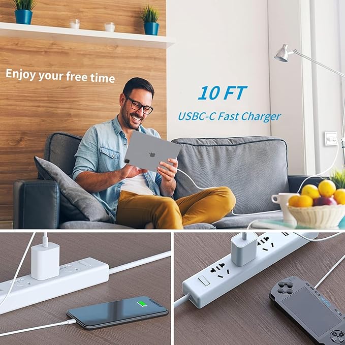 iPhone 16 15 Fast Charger, 2Pack 10FT Long 60W USBC to USBC Cable 20W USBC Wall Charger Travel Plug Block for Apple iPhone 16/16 Plus/16 Pro/16 Pro Max/15/15 Plus/15 Pro/15 Pro Max, iPad Pro, iPad Air