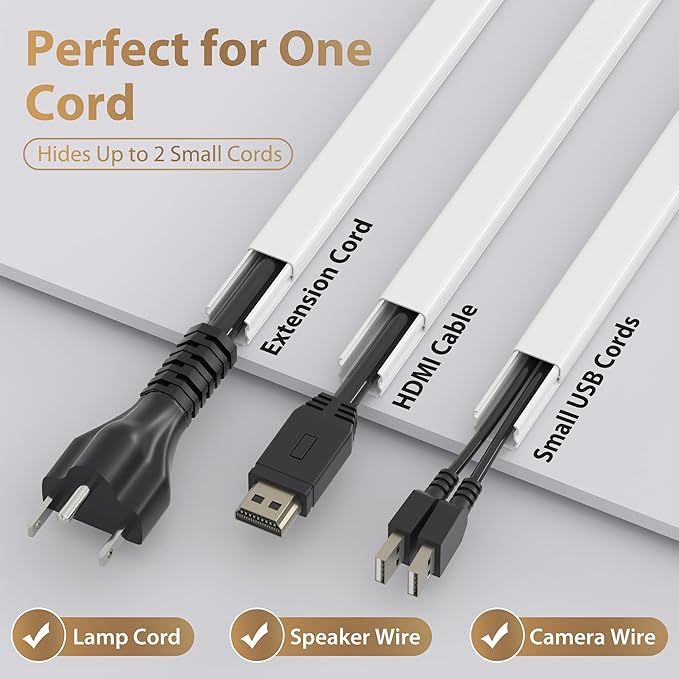 Cord Hider for One Wire, 102in Cable Hider Concealer, Paintable Wall Wire Covers, PVC Cable Management Raceway for A Thick Extension Cord, 6 x L17in W0.59 H0.4in, Beige