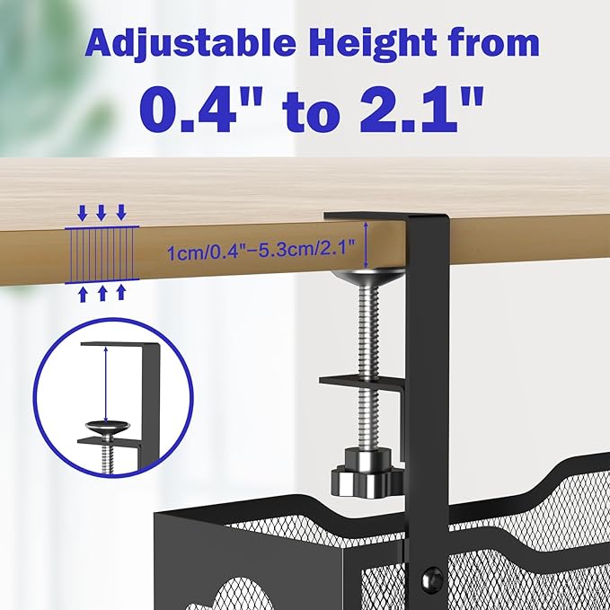Under Desk Cable Management Tray 25.12", Extra Large Cable Management No Drill, Extended Cord Organizer with Adjustable Clamps, White
