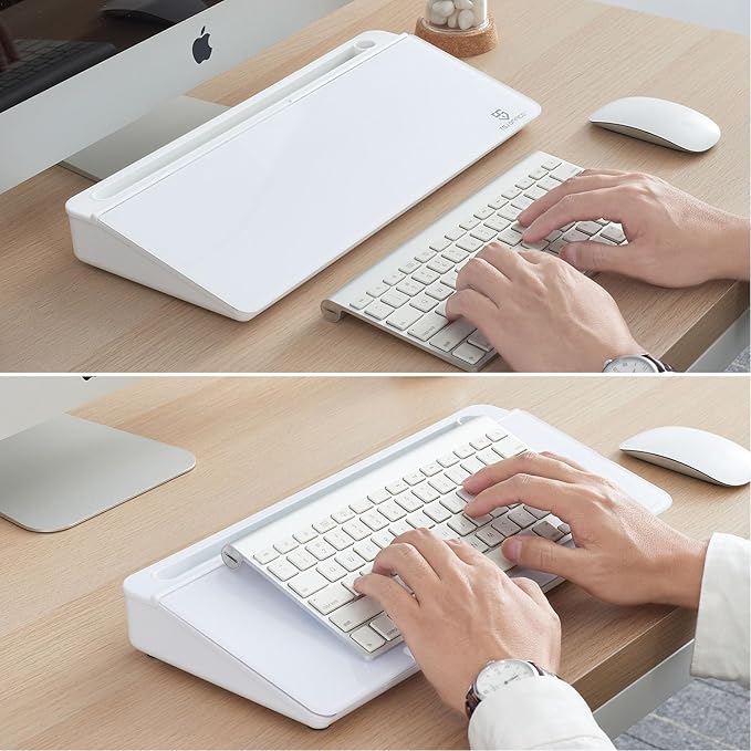 TSJ OFFICE Small Desktop Whiteboard -Glass Dry Erase Board Computer Keyboard Stand White Board Surface Pad with Drawer, Desk Organizers with Accessories for Office, Home, School Supplies