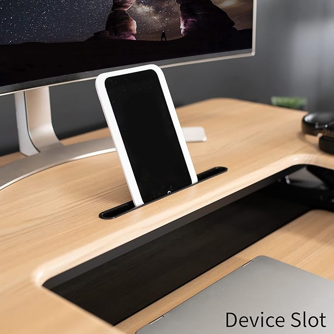 VIVO 36 inch Height Adjustable Stand Up Desk Converter, V Series, Quick Sit to Stand Tabletop Dual Monitor Riser Workstation, Light Wood Top, Black Frame, DESK-V000VO