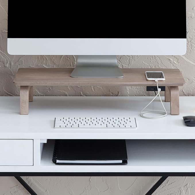 Anji Mountain Monitor Stand - Desktop Organizer & Laptop Riser, Ergonomic Monitor Riser, Space-Saving Monitor Stand for Desk, Durable Construction, Easy Assembly, Ideal for Home & Office,Biscotti