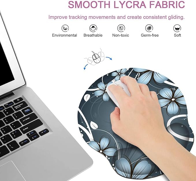 RICHEN Ergonomic Mouse Pad with Wrist Support,Non-Slip Rubber Base for Computer Laptop & Mac,Lightweight Rest for Home,Office & Travel (Blue Flowers)