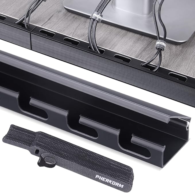 Cable Raceway Kit, PHERKORM Cable Management Under Desk, Integrated Connection Cover Cable Organizer, Cord Organizer for Hiding Computer, TV,Network - 6x15.4inch Black.