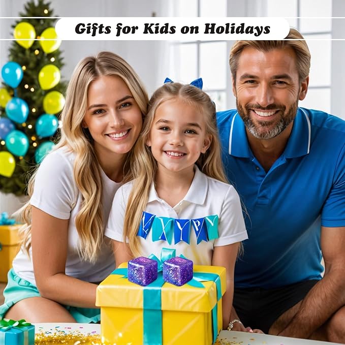 2Pcs Stress Cubes Slow Rise Glitter Squishy Cube Nice Relief Balls Jelly Fidget Toys for Kids Adults Squeeze Sensory Pack for Anxiety, Autism, Funny Gifts for Holiday/Birthday/Classroom(Pruple)