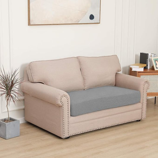 Easy-Going Stretch Loveseat Cushion Cover Sofa Cushion Furniture Protector Sofa Seat Sofa Slipcover Sofa Cover Soft Flexibility with Elastic Bottom(Loveseat Cushion, Light Gray)