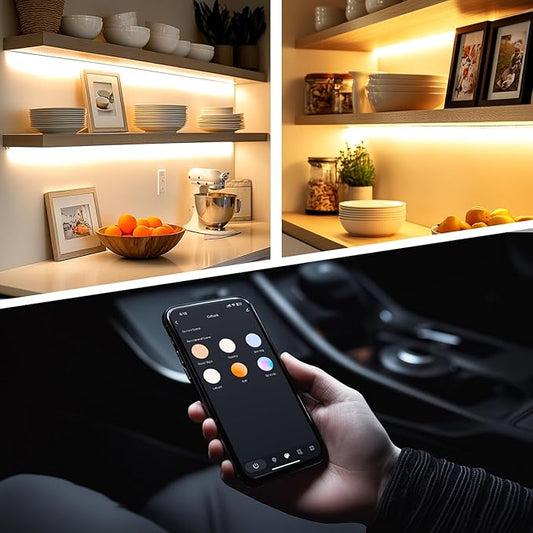 Cefrank Smart Under Cabinet Lighting, 4-Pack 12" V Shape LED Light Bar Kit - Dimmable 2700K to 6000K Color Adjustable, Control with App - Compatible with Alexa, Google Assistant