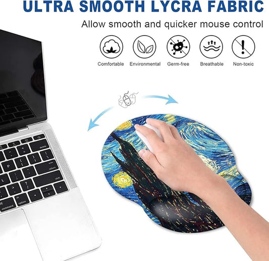 ToLuLu Mouse Pad Wrist Rest Support Gel, Ergonomic Mouse Pads with Non Slip PU Base, Mouse Wrist Rest Pad for Laptop Computer Home Office Working Gaming Pain Relief, Van Gogh Starry Night