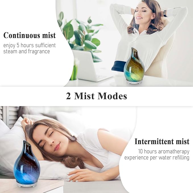 Essential Oil Diffuser Aromatherapy Diffuser- 120ml Art Glass Ultrasonic Cool Mist Scent Aroma Oil Diffuser with Auto Shut-Off Protection & 7 Colors Night Light for Home Office Decor&Gift (Starry Sky)