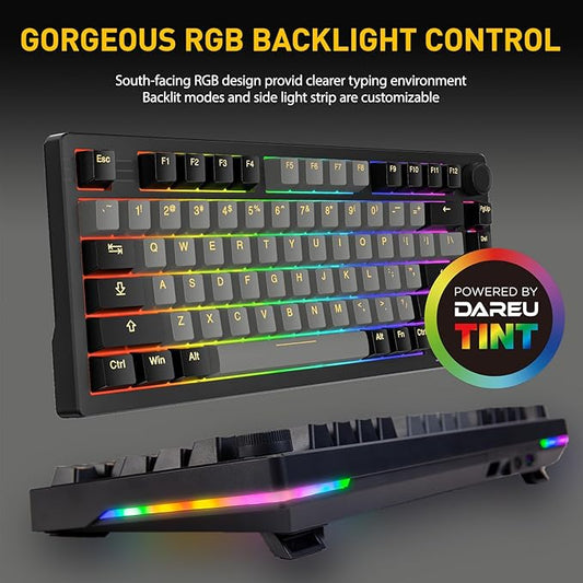 DAREU EK75PRO Wireless 75% RGB Hot-Swappable Mechanical Gaming Keyboard with Knob,2.4Ghz/BT5.1/USB-C Connectivity, 81 Keys Gasket Mount, PBT Keycaps&Linear Dream Switch for Win/MAC
