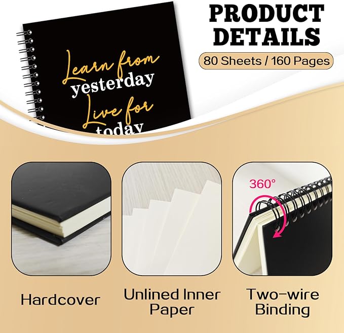 YAZMEEN Inspirational Blank Spiral Notebook(160 Pages) Learn from Yesterday Live for Today Hope for Tomorrow Hardcover Notebook Journal Funny Encouragement Gift for Teen Teacher Student Friend Family